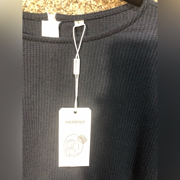 NWT Tie Waist Bodycon Long Bell Sleeve Mini Dress Size Large - Picture 6 of 7